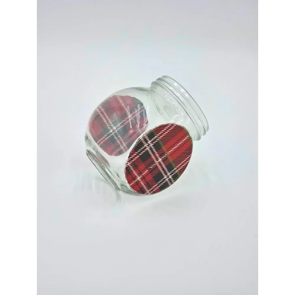 Upcycled Plaid Glass Jar – Holiday Jar, Christmas Container, Rustic Winter Decor